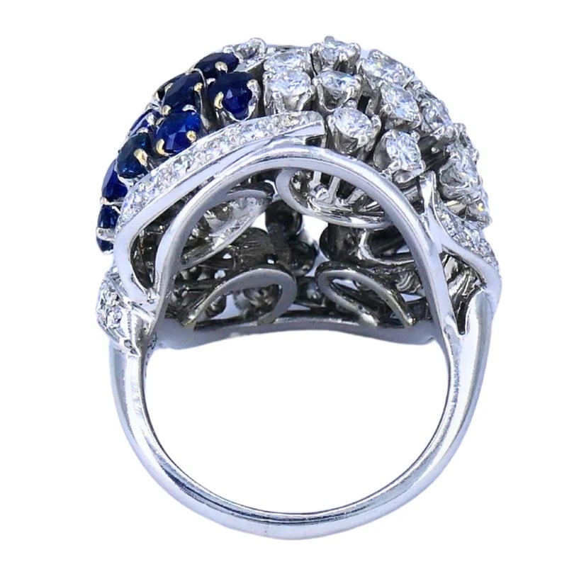 Vintage Dome RING Ruser Platinum Diamond Sapphire Estate Jewelry - 11