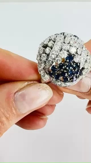 Vintage Dome RING Ruser Platinum Diamond Sapphire Estate Jewelry - 2