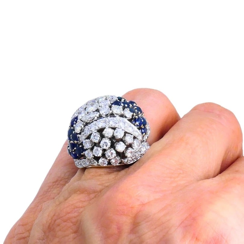 Vintage Dome RING Ruser Platinum Diamond Sapphire Estate Jewelry - 4