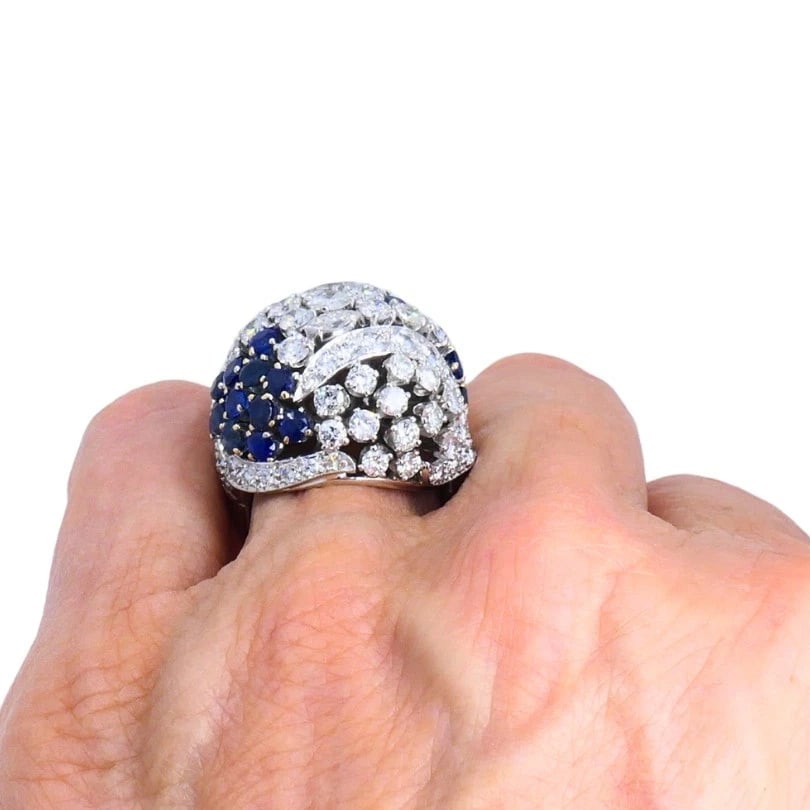 Vintage Dome RING Ruser Platinum Diamond Sapphire Estate Jewelry - 5