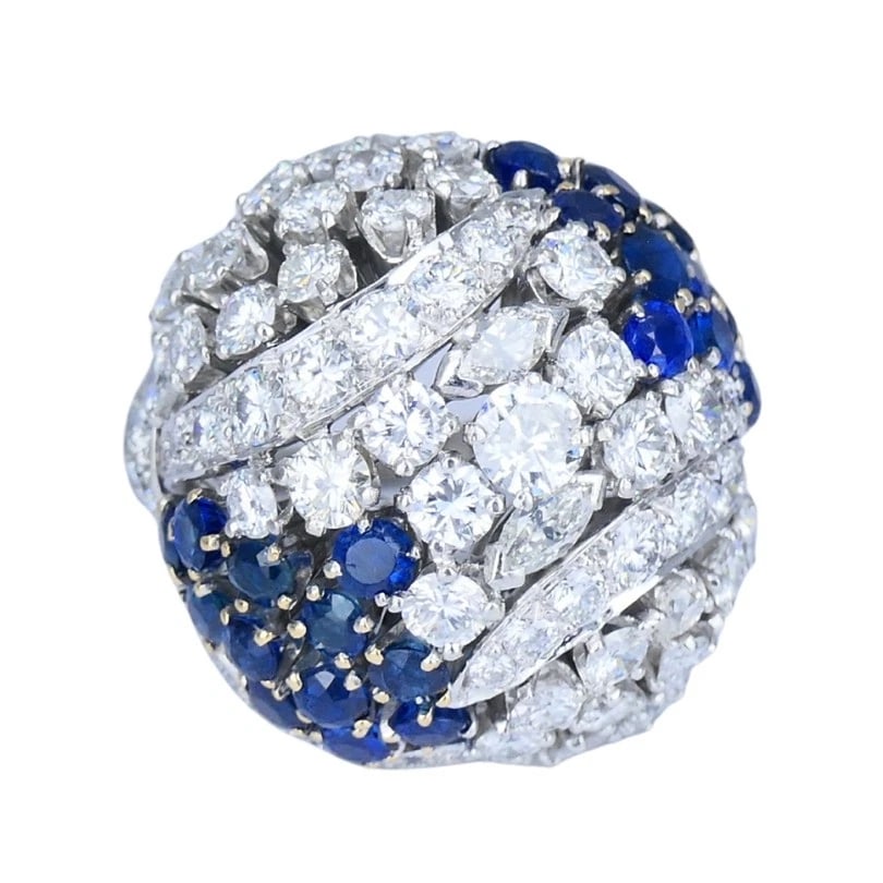 Vintage Dome RING Ruser Platinum Diamond Sapphire Estate Jewelry - 7