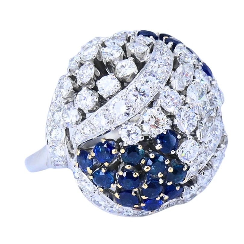 Vintage Dome RING Ruser Platinum Diamond Sapphire Estate Jewelry - 8
