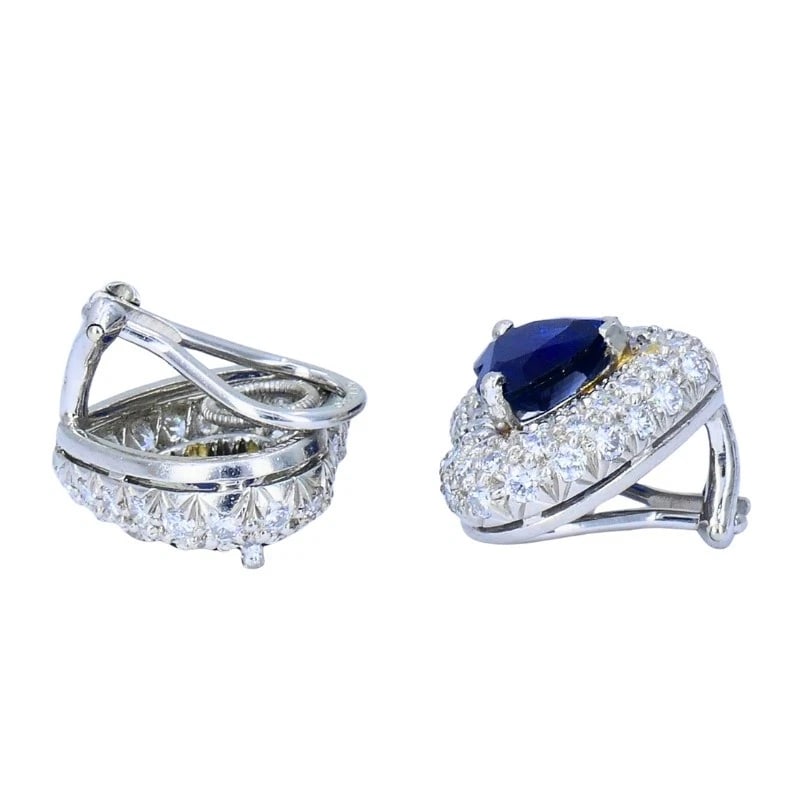 Vintage Heart Shaped EARRINGS Platinum Diamond Heart Cut Sapphire Estate Jewelry - 6