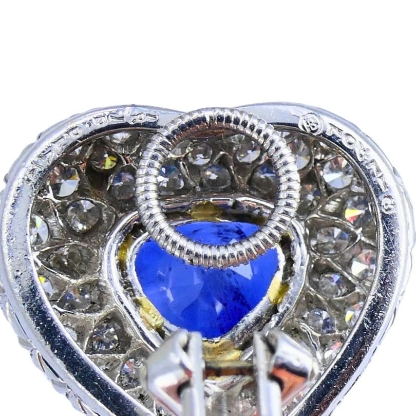 Vintage Heart Shaped EARRINGS Platinum Diamond Heart Cut Sapphire Estate Jewelry - 8