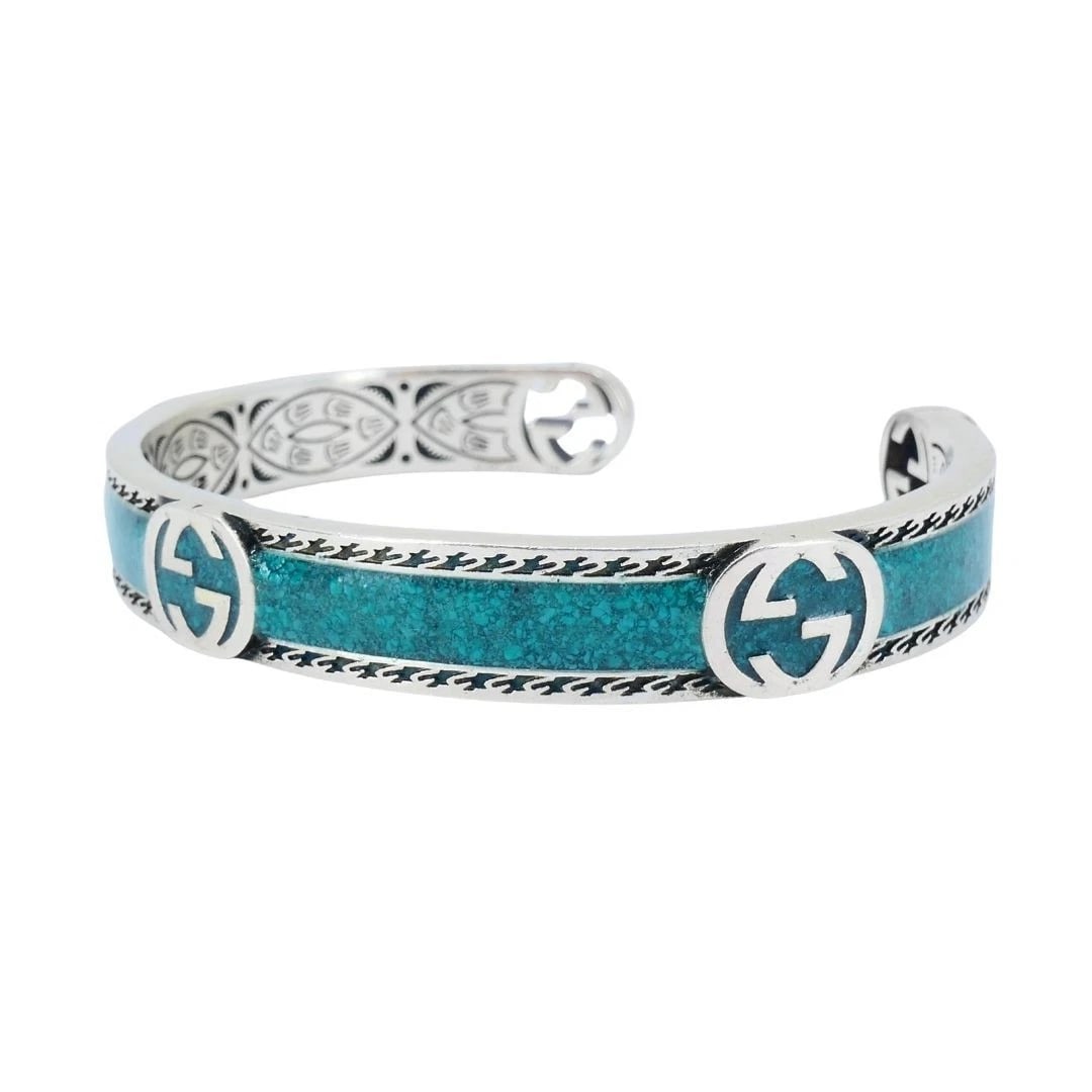 Gucci Sterling Silver Enamel Interlocking G Cuff Bracelet - 6