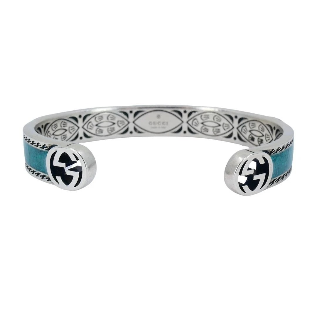 Gucci Sterling Silver Enamel Interlocking G Cuff Bracelet - 7