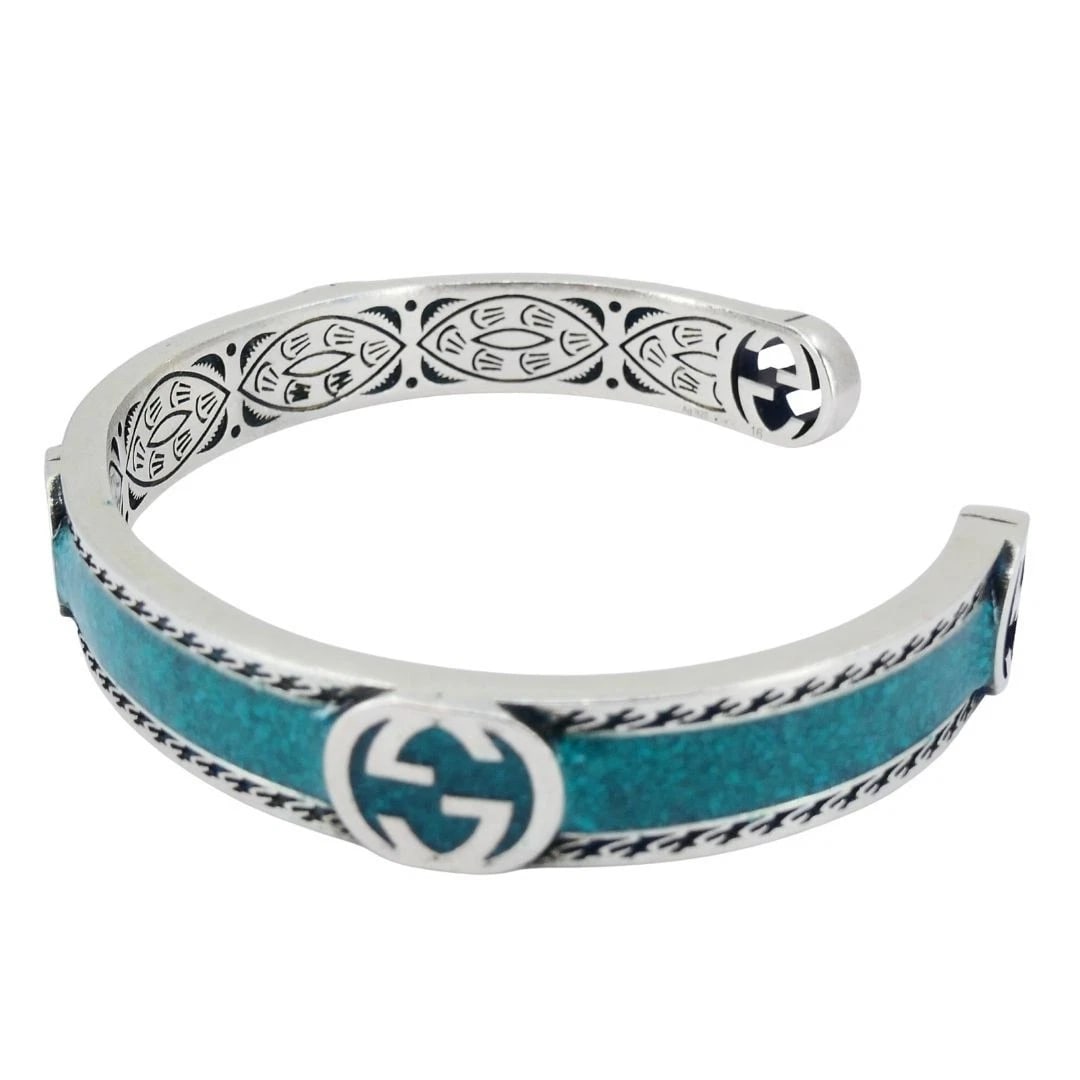 Gucci Sterling Silver Enamel Interlocking G Cuff Bracelet - 9