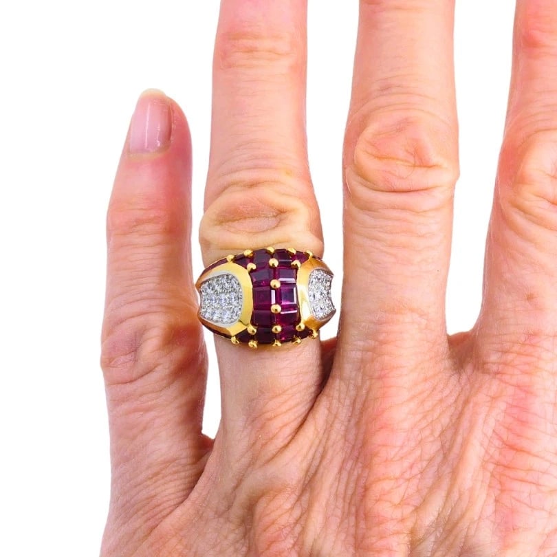 Oscar HEYMAN Vintage Cocktail RING Gold Platinum Ruby Diamond Estate Jewelry - 3