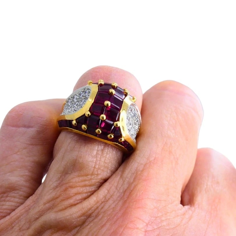 Oscar HEYMAN Vintage Cocktail RING Gold Platinum Ruby Diamond Estate Jewelry - 4