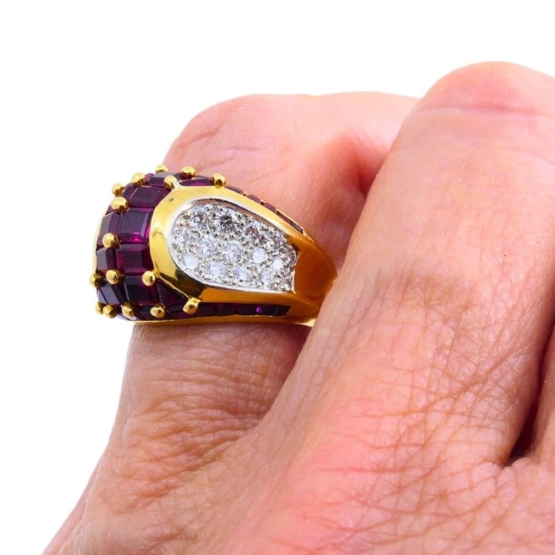 Oscar HEYMAN Vintage Cocktail RING Gold Platinum Ruby Diamond Estate Jewelry - 5