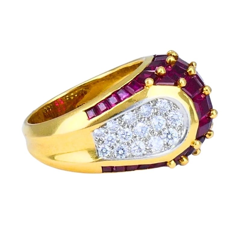 Oscar HEYMAN Vintage Cocktail RING Gold Platinum Ruby Diamond Estate Jewelry - 8