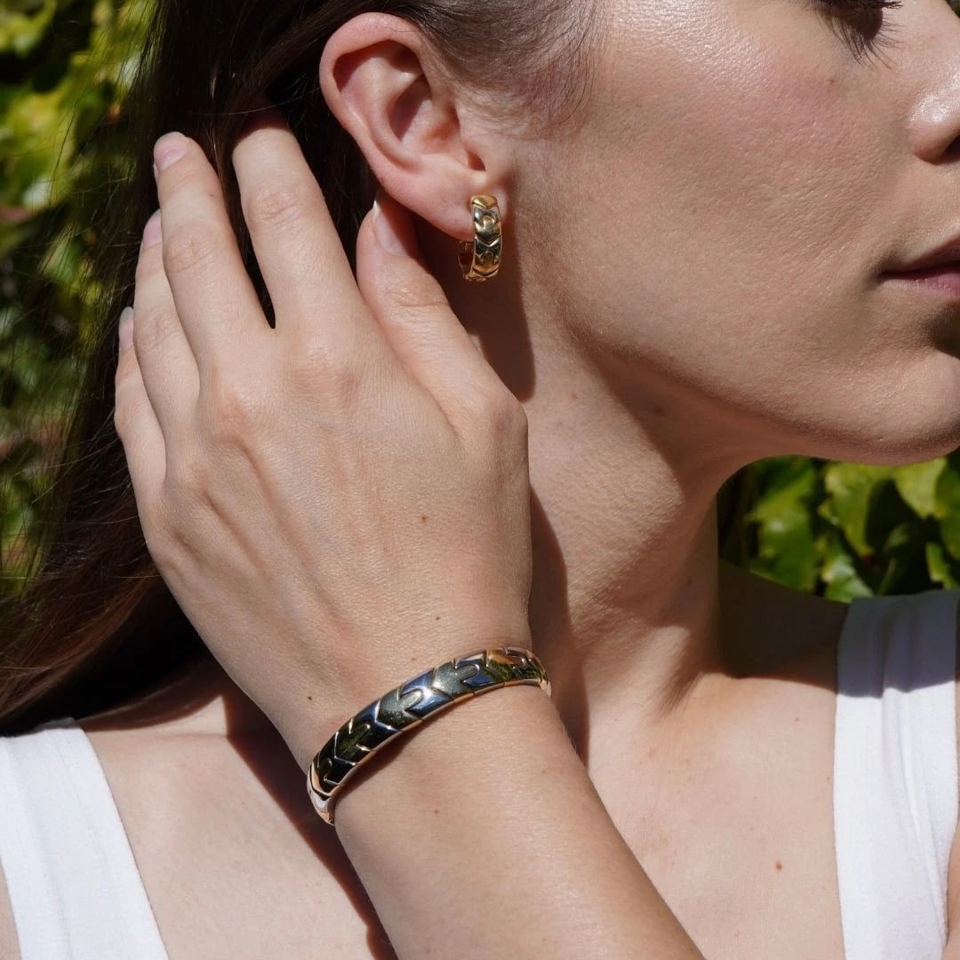 Vintage Bvlgari 18k Gold Steel Alveare Cuff Bracelet - 2