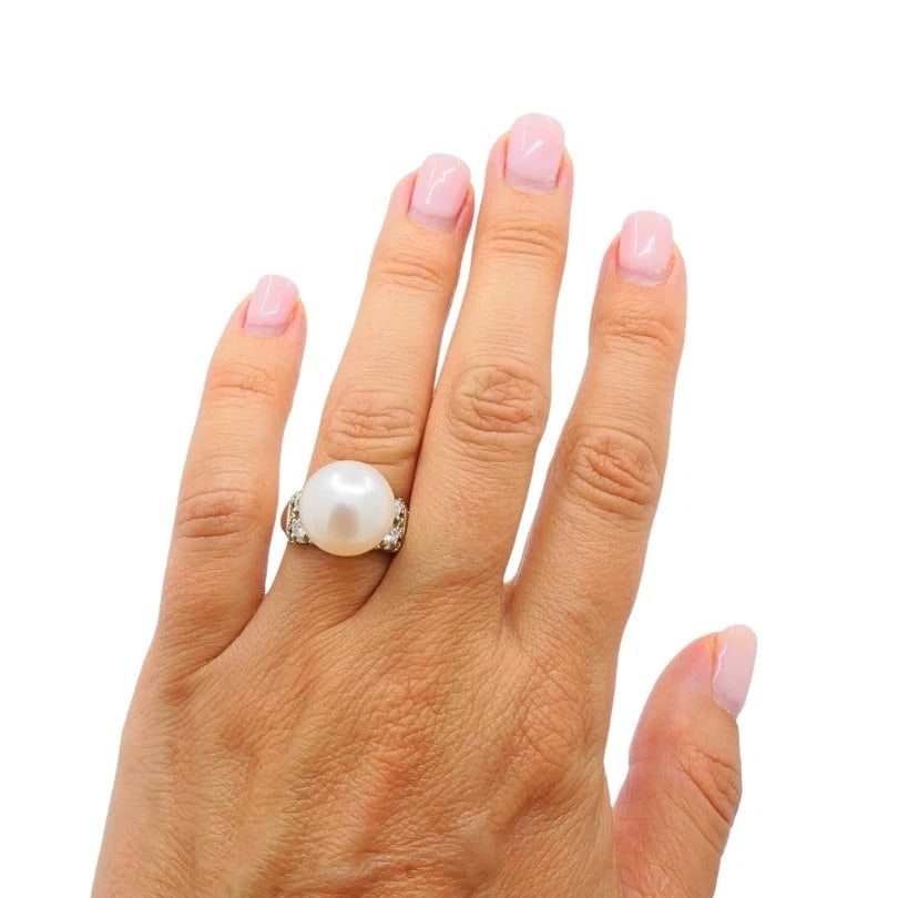 Vintage Pearl Diamond Ring 14k White Gold - 3