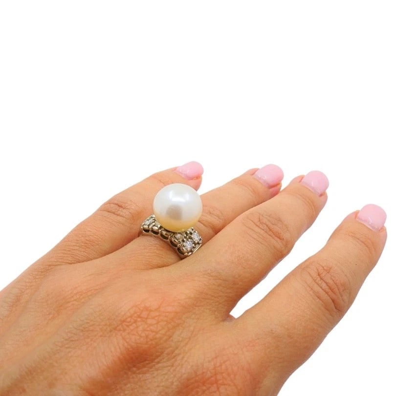Vintage Pearl Diamond Ring 14k White Gold - 4