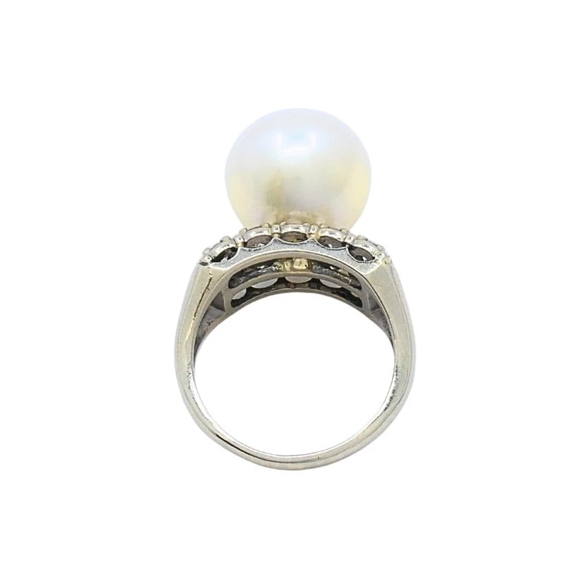 Vintage Pearl Diamond Ring 14k White Gold - 8