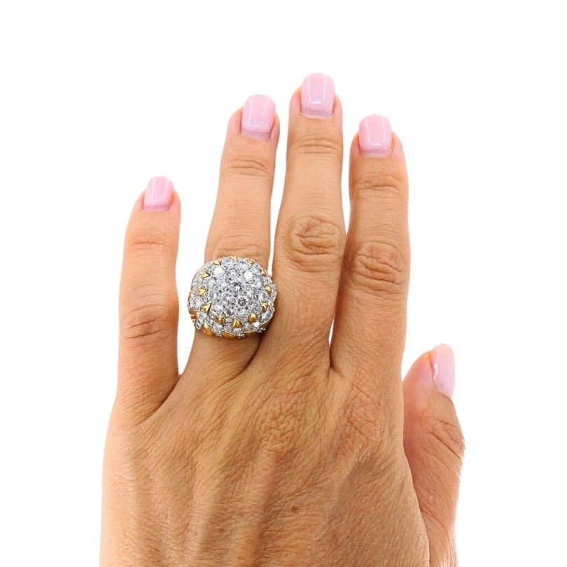 Vintage 14k Gold Diamond Cocktail Floral Dome Ring - 3