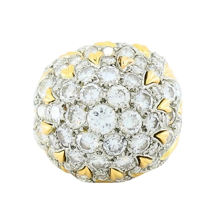 Vintage 14k Gold Diamond Cocktail Floral Dome Ring - 6