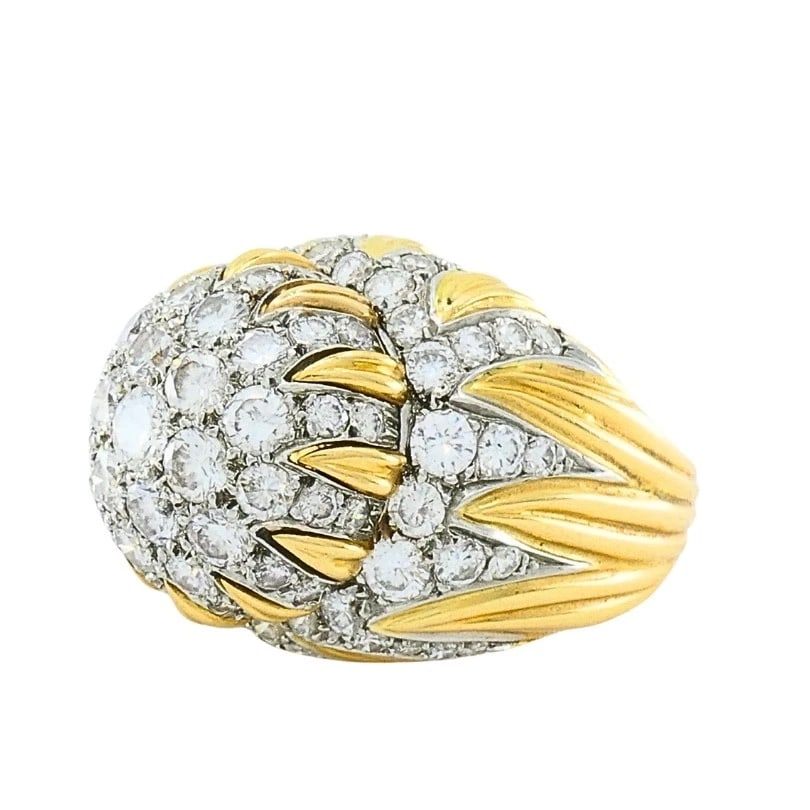 Vintage 14k Gold Diamond Cocktail Floral Dome Ring - 8