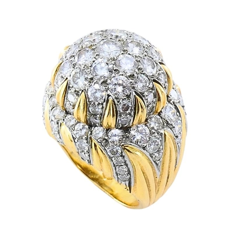 Vintage 14k Gold Diamond Cocktail Floral Dome Ring - 9