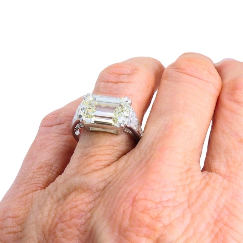 Vintage Platinum Engagement RING Emerald Cut Diamond 6.28cts Estate Jewelry - 4