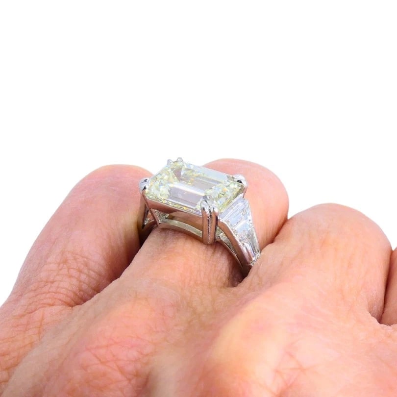 Vintage Platinum Engagement RING Emerald Cut Diamond 6.28cts Estate Jewelry - 5