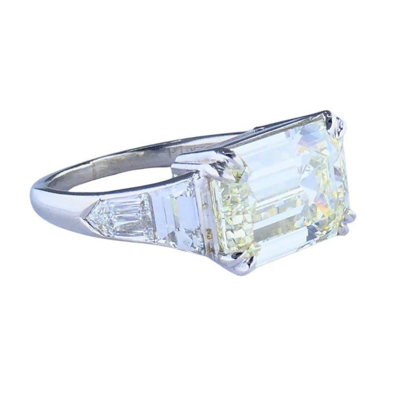 Vintage Platinum Engagement RING Emerald Cut Diamond 6.28cts Estate Jewelry - 7
