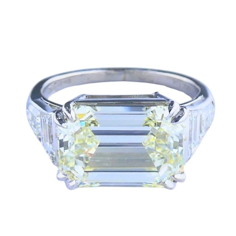 Vintage Platinum Engagement RING Emerald Cut Diamond 6.28cts Estate Jewelry - 8