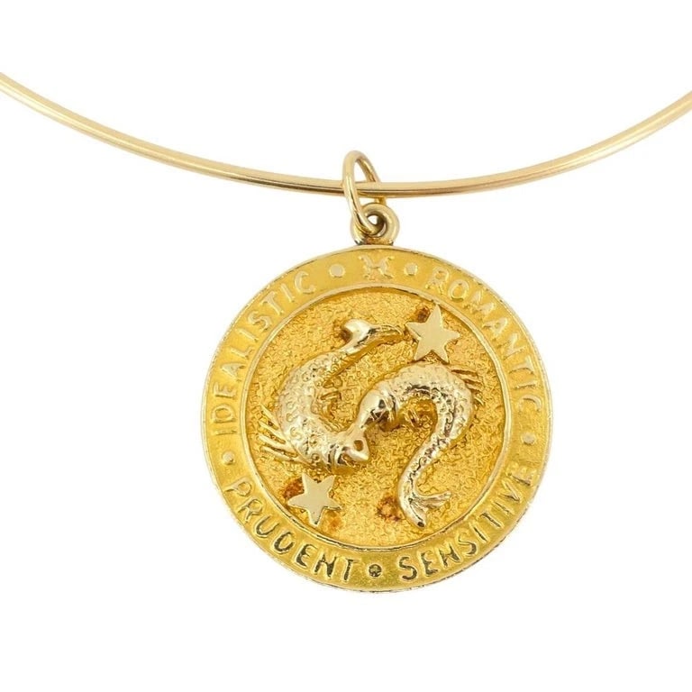 Vintage 14k Gold Pisces Charm Pendant Wire Necklace circa 1950s - 4