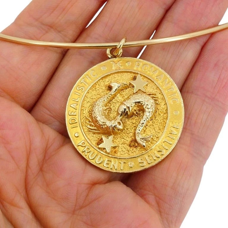 Vintage 14k Gold Pisces Charm Pendant Wire Necklace circa 1950s - 8