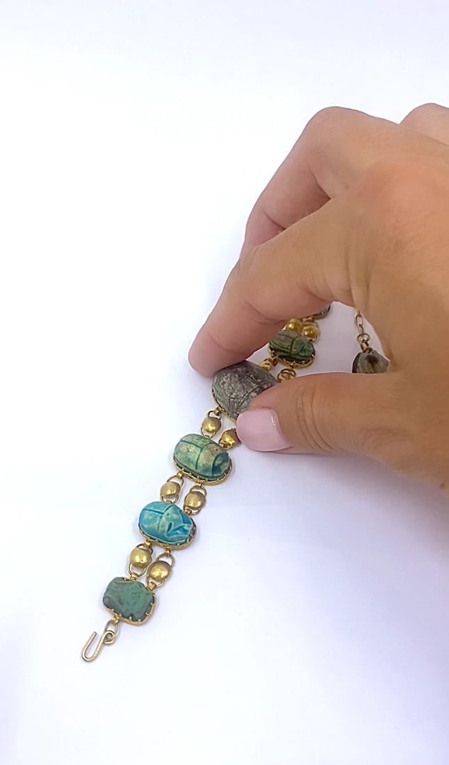 18K Gold Bracelet Ancient Egyptian Scarabs - 2