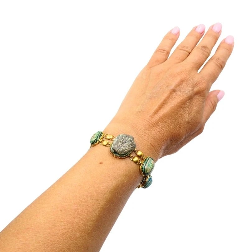 18K Gold Bracelet Ancient Egyptian Scarabs - 3