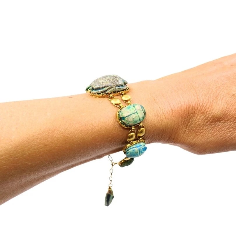 18K Gold Bracelet Ancient Egyptian Scarabs - 4
