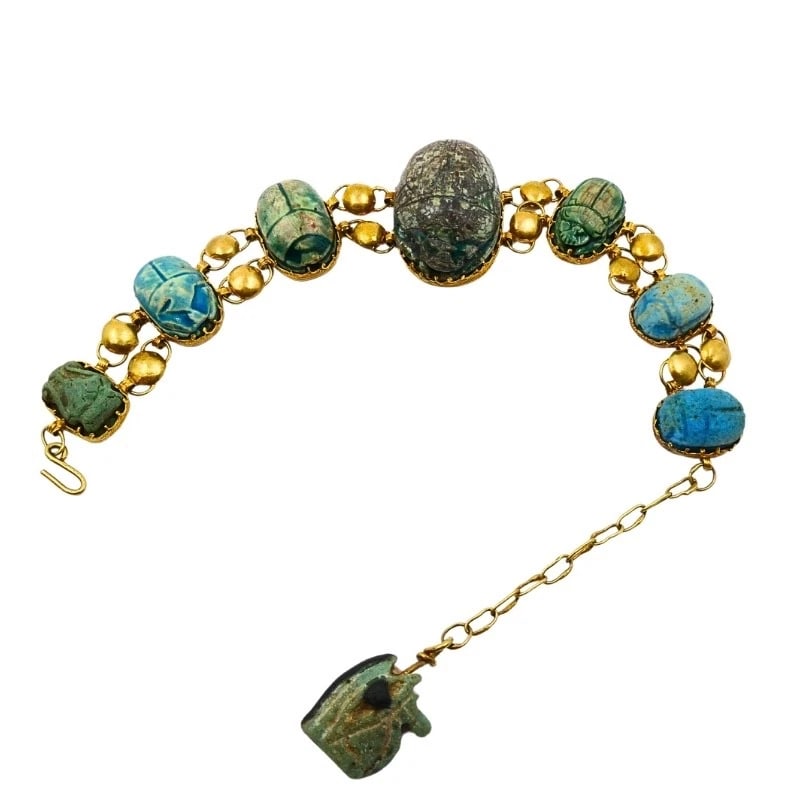 18K Gold Bracelet Ancient Egyptian Scarabs - 9