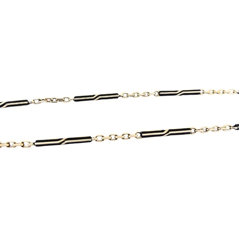 14k Gold Key Pendant Necklace Pearls and Black Enamel - 9
