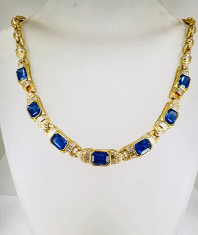 Bvlgari Bulgari 18k Gold NECKLACE Diamonds Sri Lanka Sapphire No Heat 39.77 Cts - 2