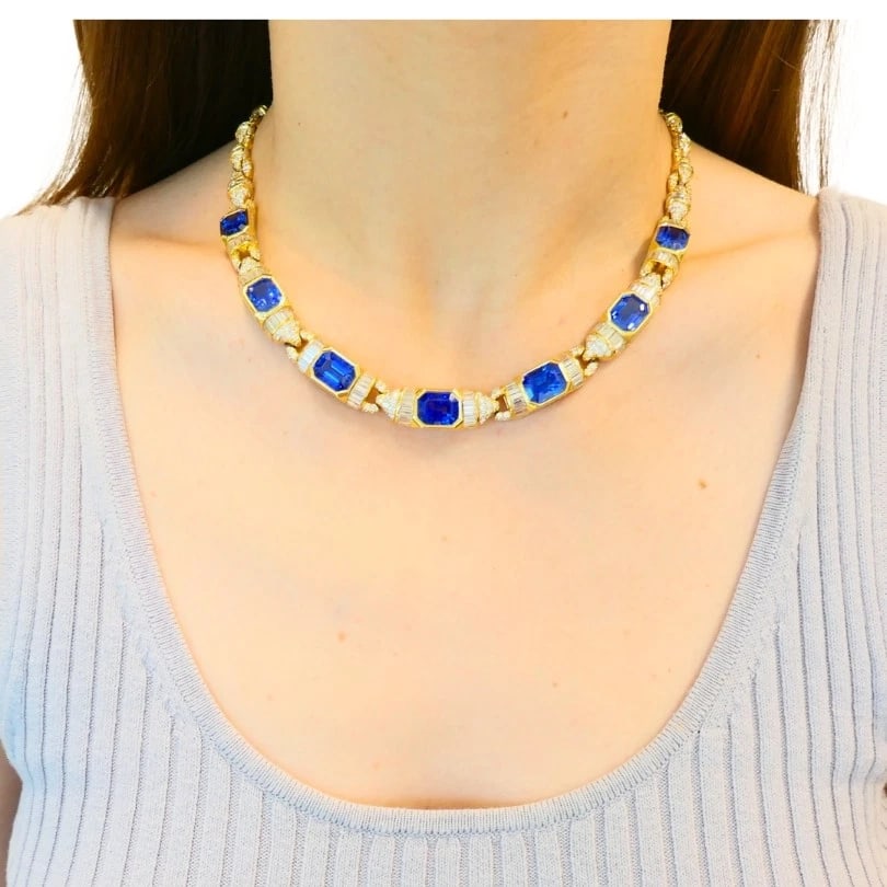 Bvlgari Bulgari 18k Gold NECKLACE Diamonds Sri Lanka Sapphire No Heat 39.77 Cts - 4