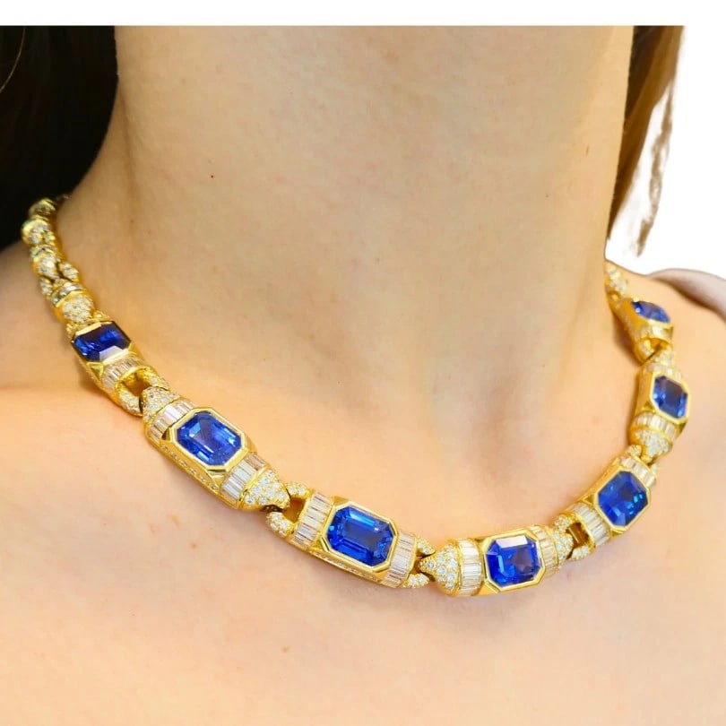 Bvlgari Bulgari 18k Gold NECKLACE Diamonds Sri Lanka Sapphire No Heat 39.77 Cts - 5