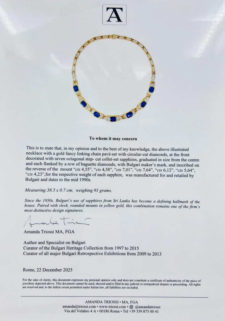 Bvlgari Bulgari 18k Gold NECKLACE Diamonds Sri Lanka Sapphire No Heat 39.77 Cts - 7