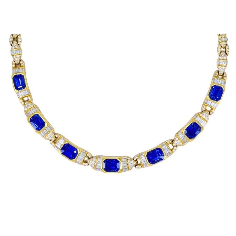 Bvlgari Bulgari 18k Gold NECKLACE Diamonds Sri Lanka Sapphire No Heat 39.77 Cts - 8