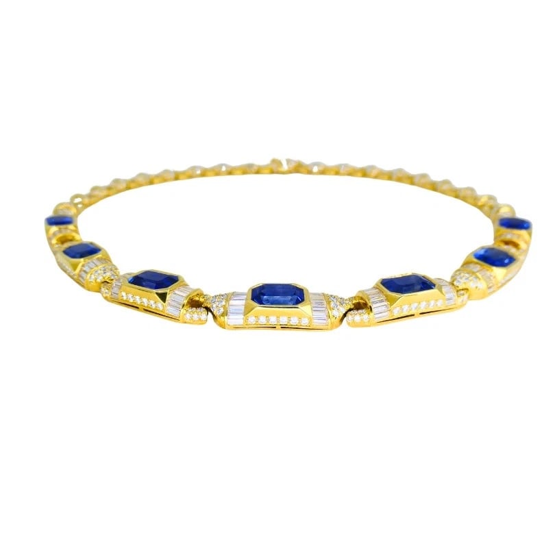 Bvlgari Bulgari 18k Gold NECKLACE Diamonds Sri Lanka Sapphire No Heat 39.77 Cts - 9