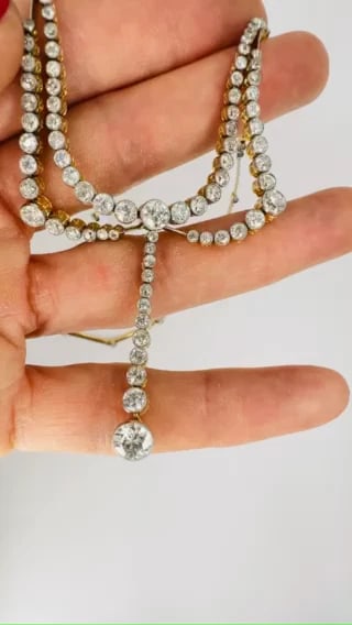 Edwardian Art Deco NECKLACE Platinum Diamond Vintage Jewelry Antique - 2