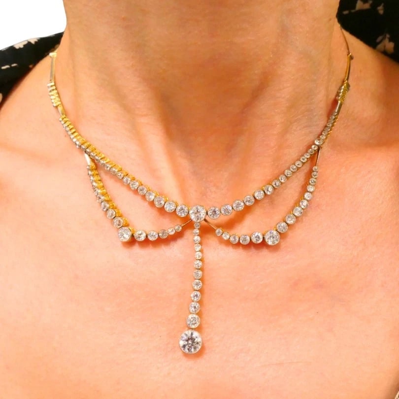 Edwardian Art Deco NECKLACE Platinum Diamond Vintage Jewelry Antique - 3