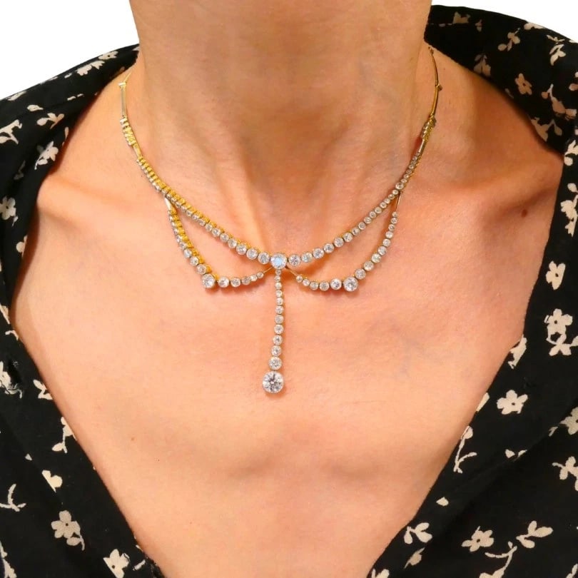 Edwardian Art Deco NECKLACE Platinum Diamond Vintage Jewelry Antique - 4
