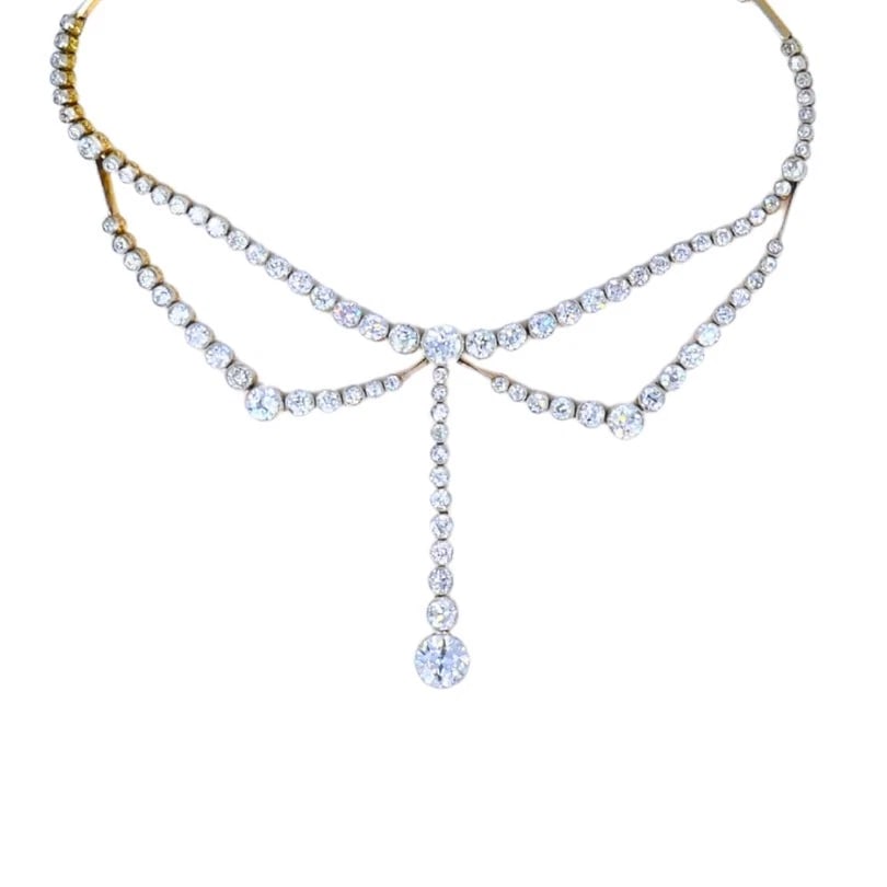 Edwardian Art Deco NECKLACE Platinum Diamond Vintage Jewelry Antique - 9