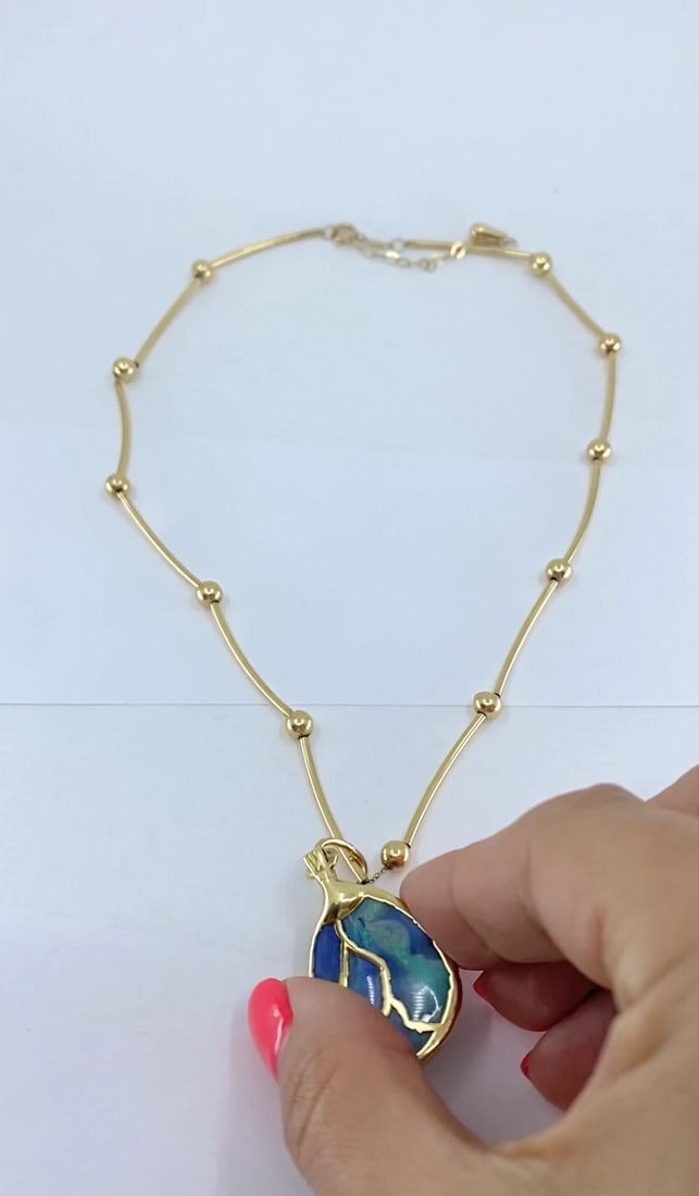 Opal Necklace 14k Gold Collar Necklace with Beads - 2