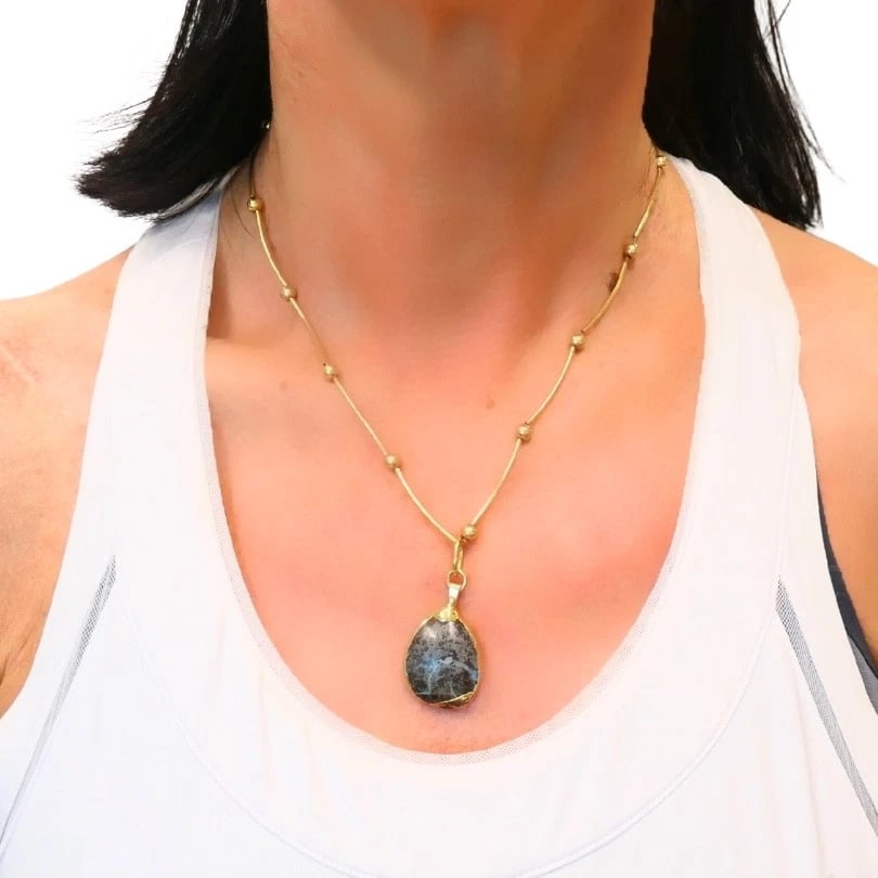 Opal Necklace 14k Gold Collar Necklace with Beads - 3