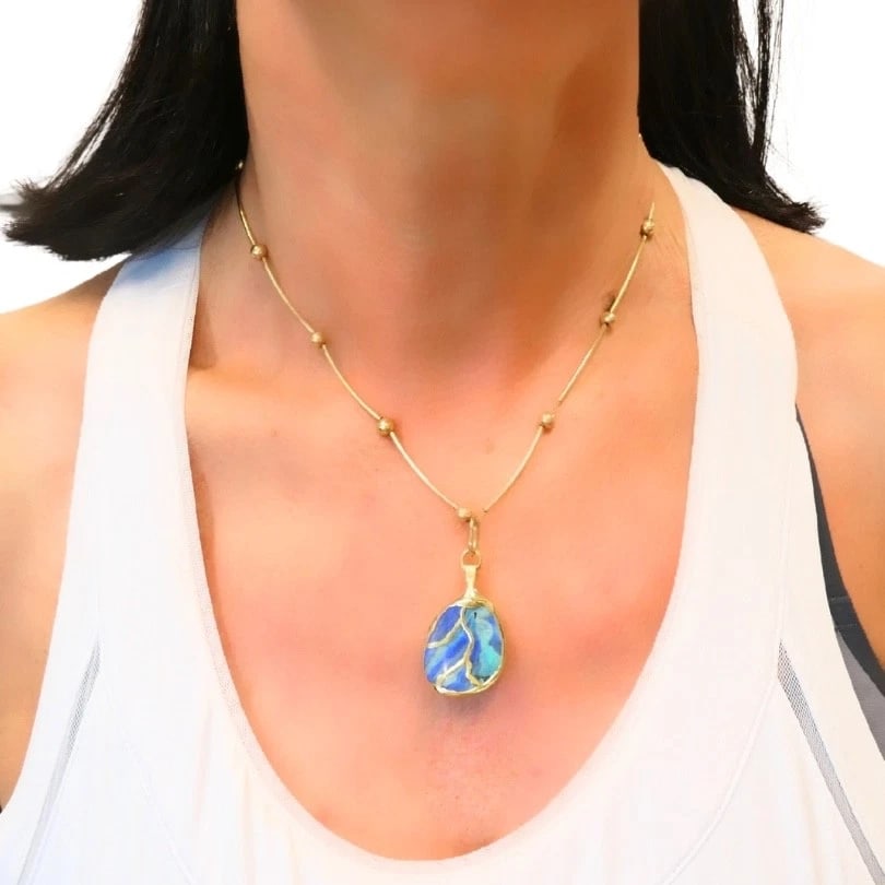 Opal Necklace 14k Gold Collar Necklace with Beads - 4