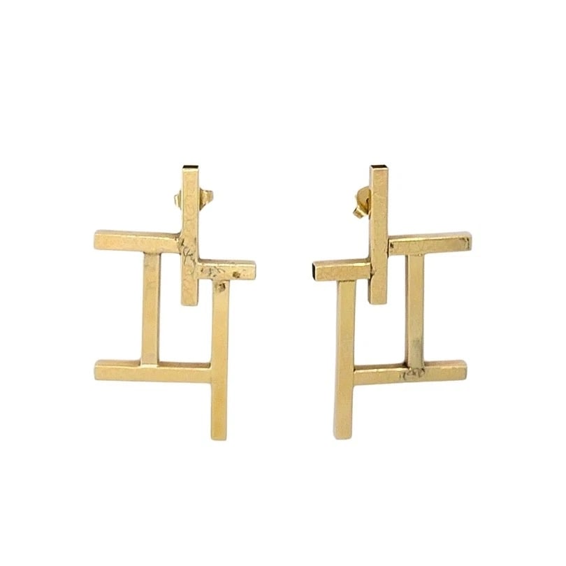 14k Gold Geometric Earrings Frame Design - 7
