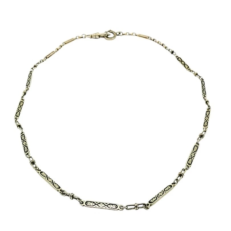14k White Gold Chain Necklace Black Enamel - 4