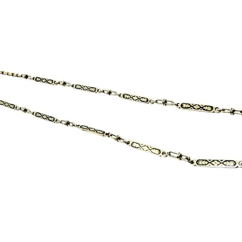 14k White Gold Chain Necklace Black Enamel - 5